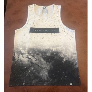 INTO THE AM Mens Tank Top Graphic Print White Black Space Nebula Size M